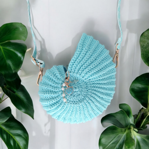 Amonit - torebka muszla niebieska 06