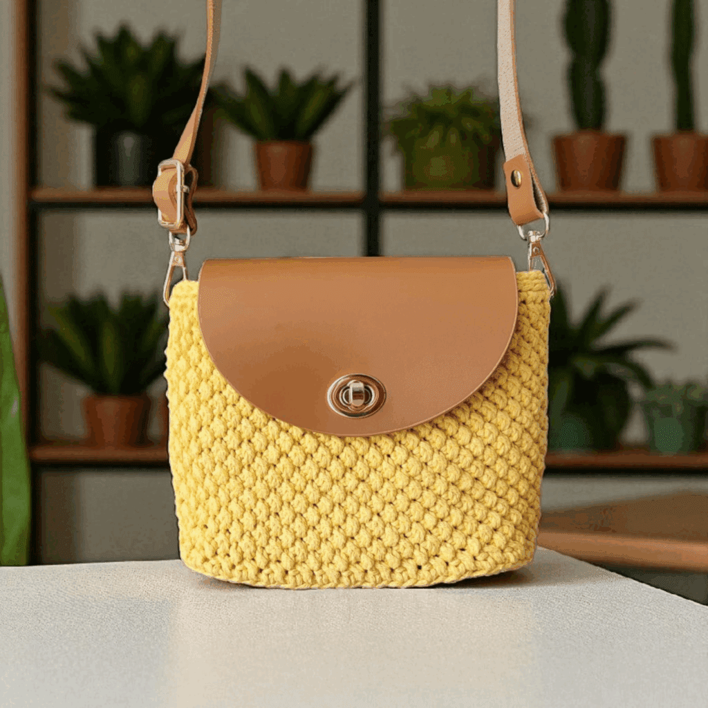 Żółta torebka kuferek